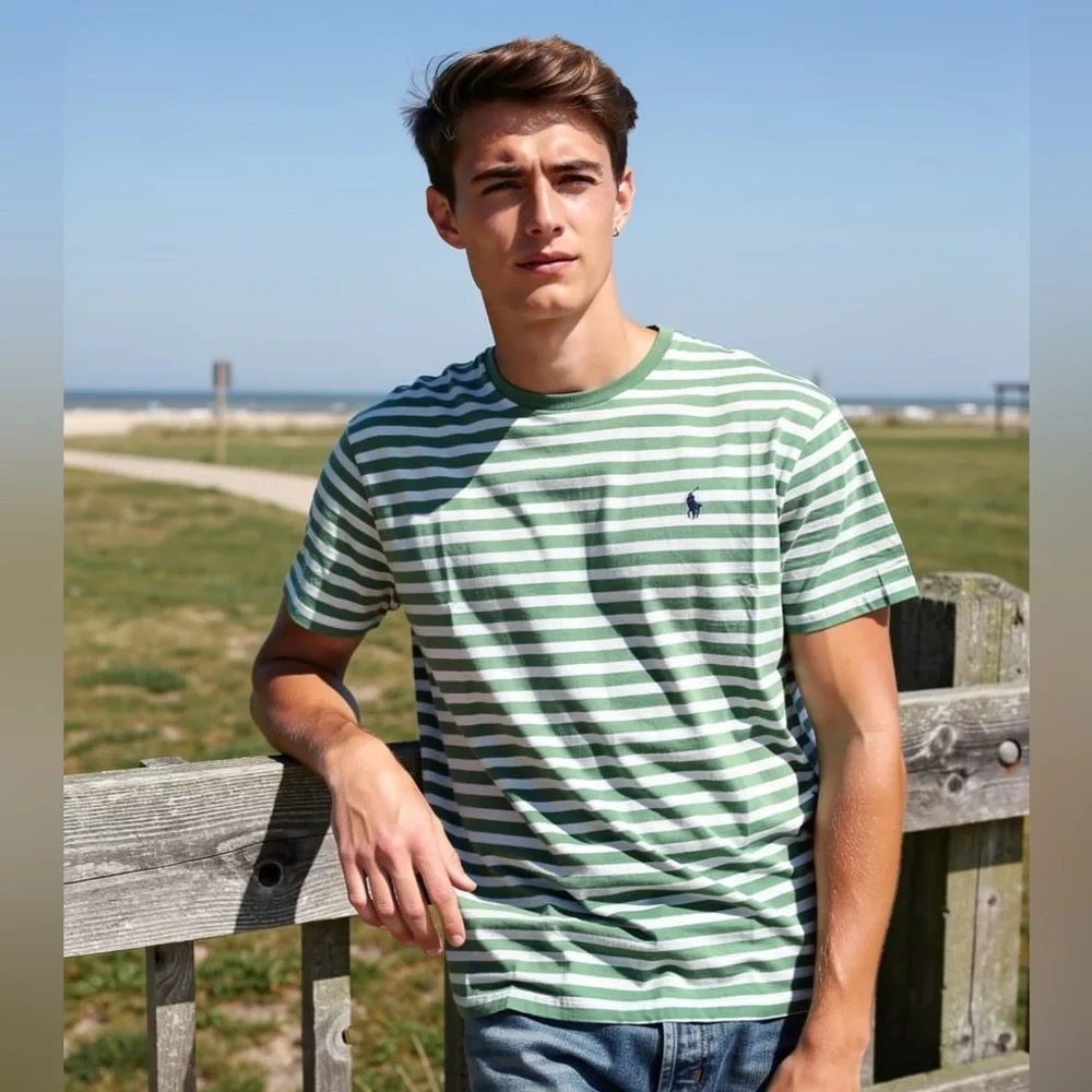 Polo Ralph Lauren‎ Classic Fit Striped Jersey T-Shirt Green/White XXL